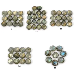 Labradorite Gemstone Checker Cut : Natural Untreated Rainbow Flashing Labradorite Round Shape Briolette Set For Jewelry