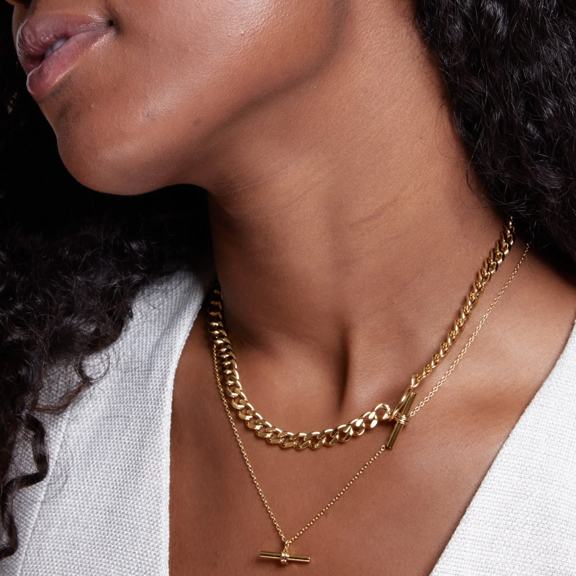 LUXE Linear T-Bar Drop Necklace - Gold