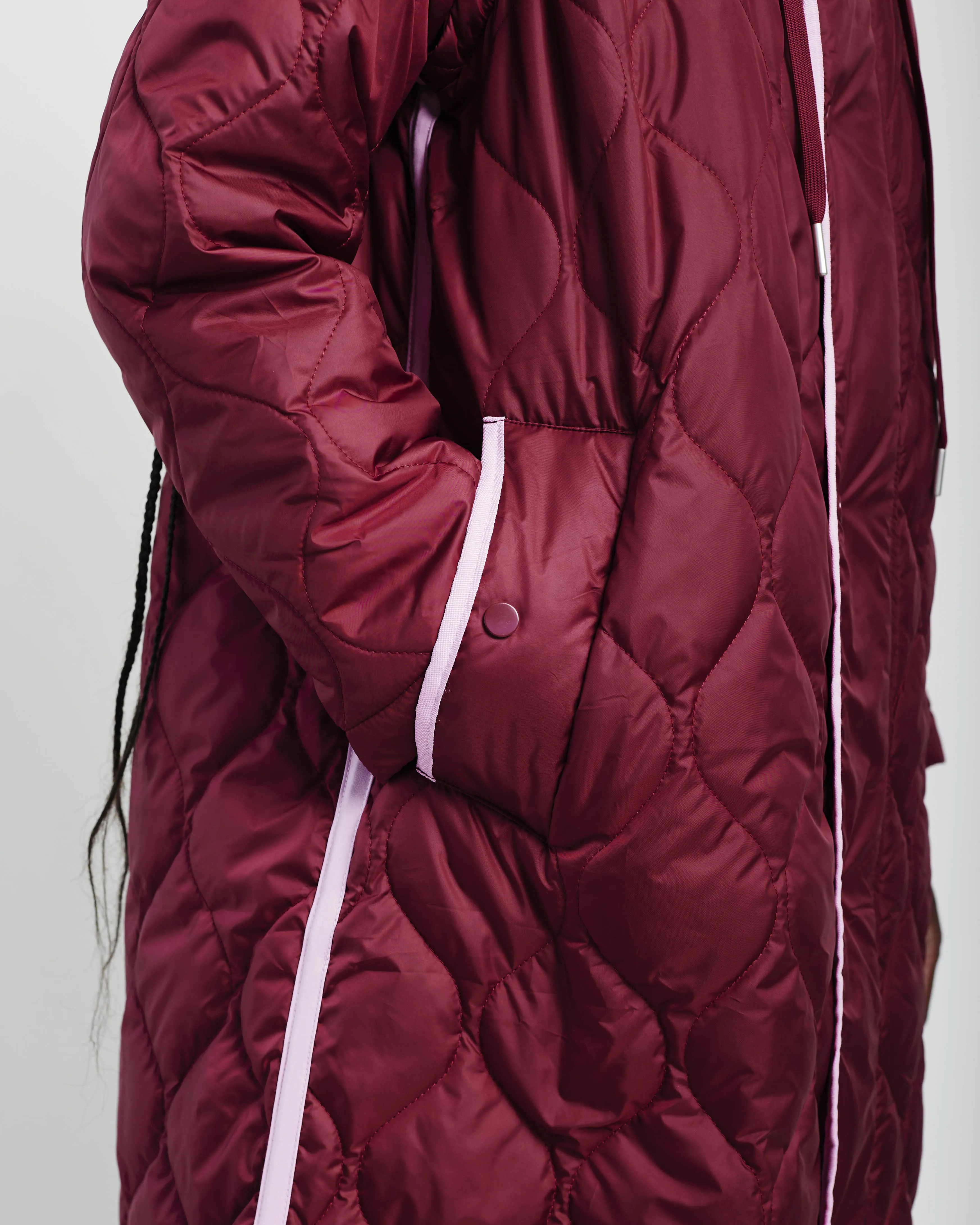 Maxi Puffer Zip Off Sleeves in Burgundy/Pink