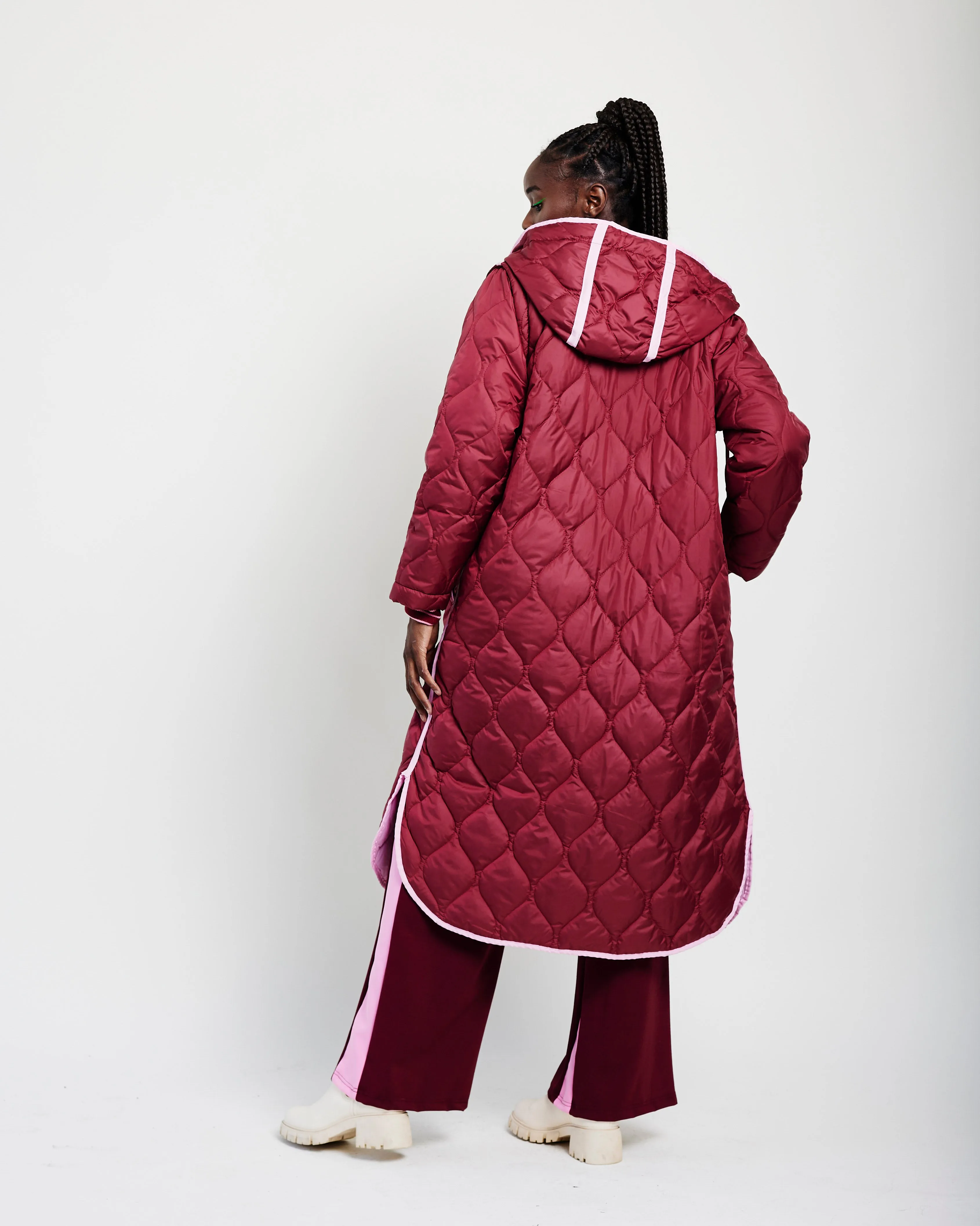 Maxi Puffer Zip Off Sleeves in Burgundy/Pink