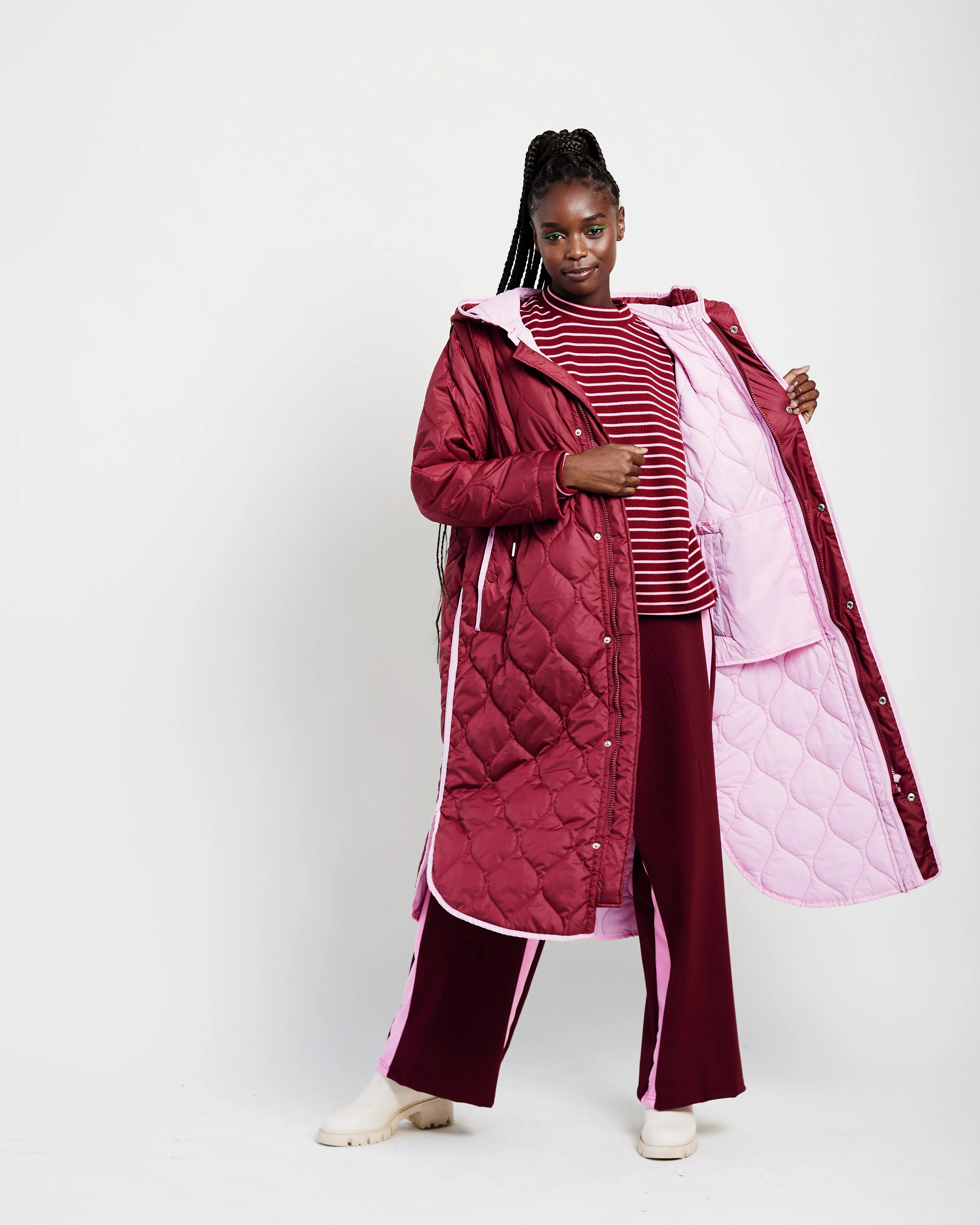 Maxi Puffer Zip Off Sleeves in Burgundy/Pink