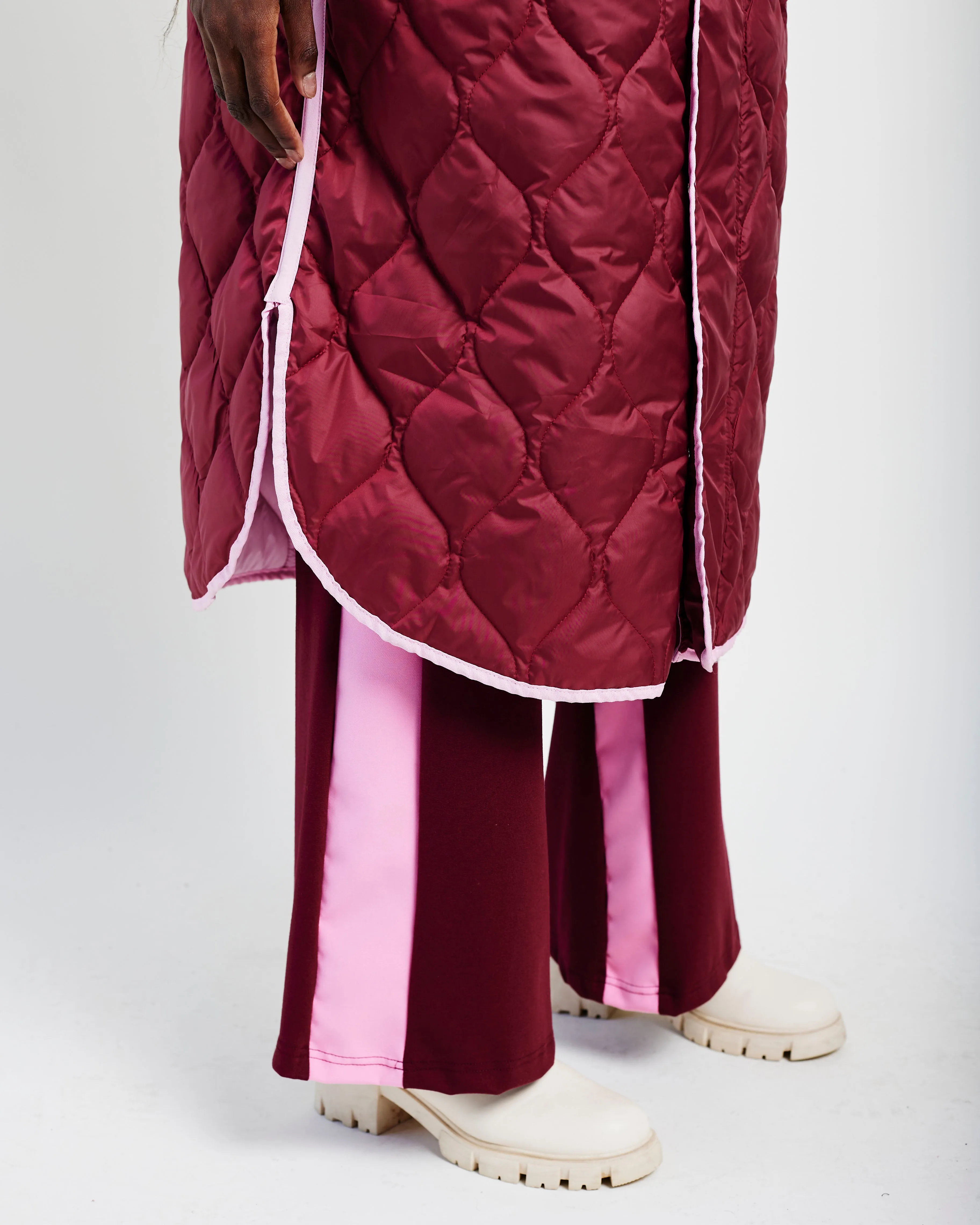 Maxi Puffer Zip Off Sleeves in Burgundy/Pink