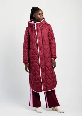 Maxi Puffer Zip Off Sleeves in Burgundy/Pink