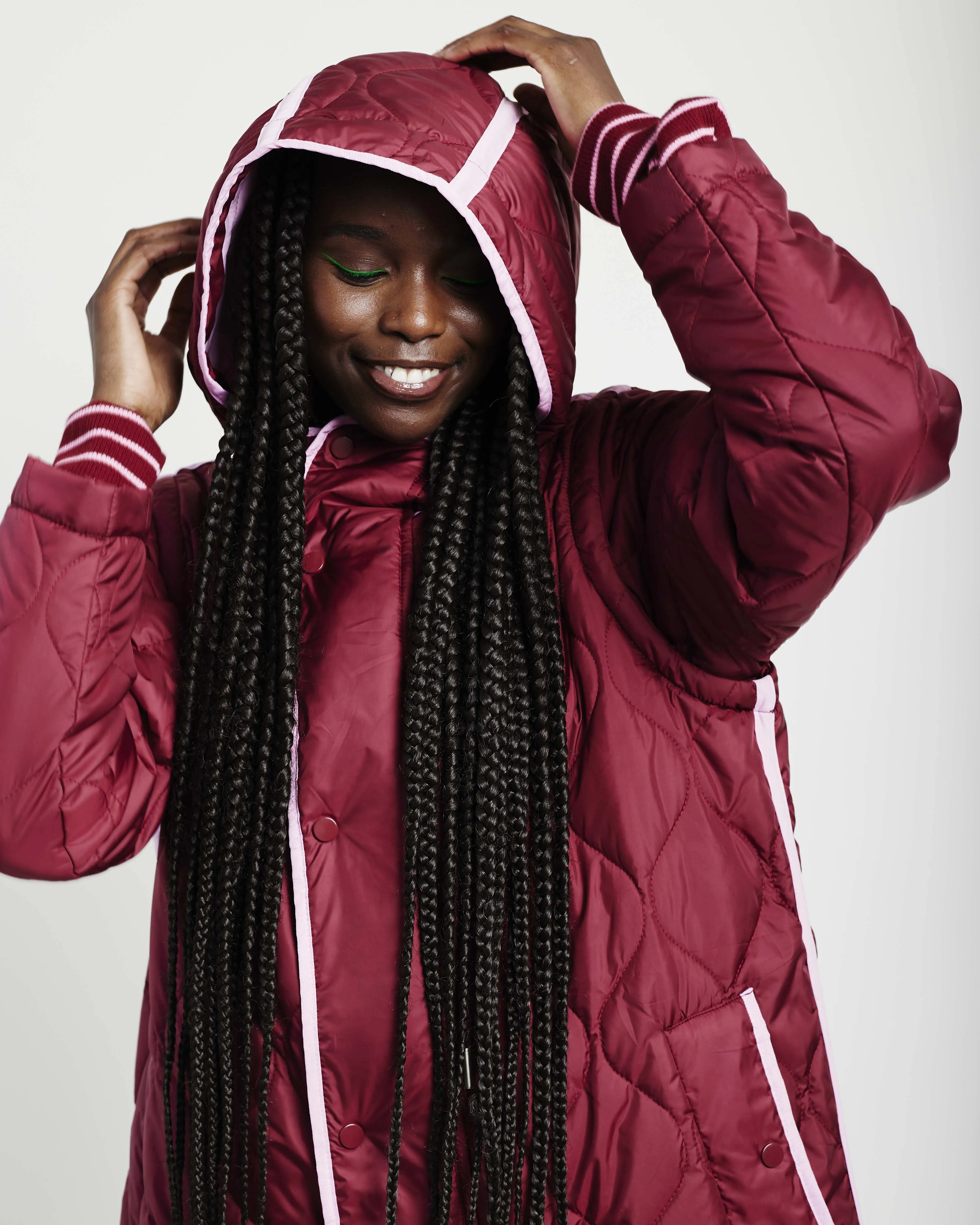 Maxi Puffer Zip Off Sleeves in Burgundy/Pink