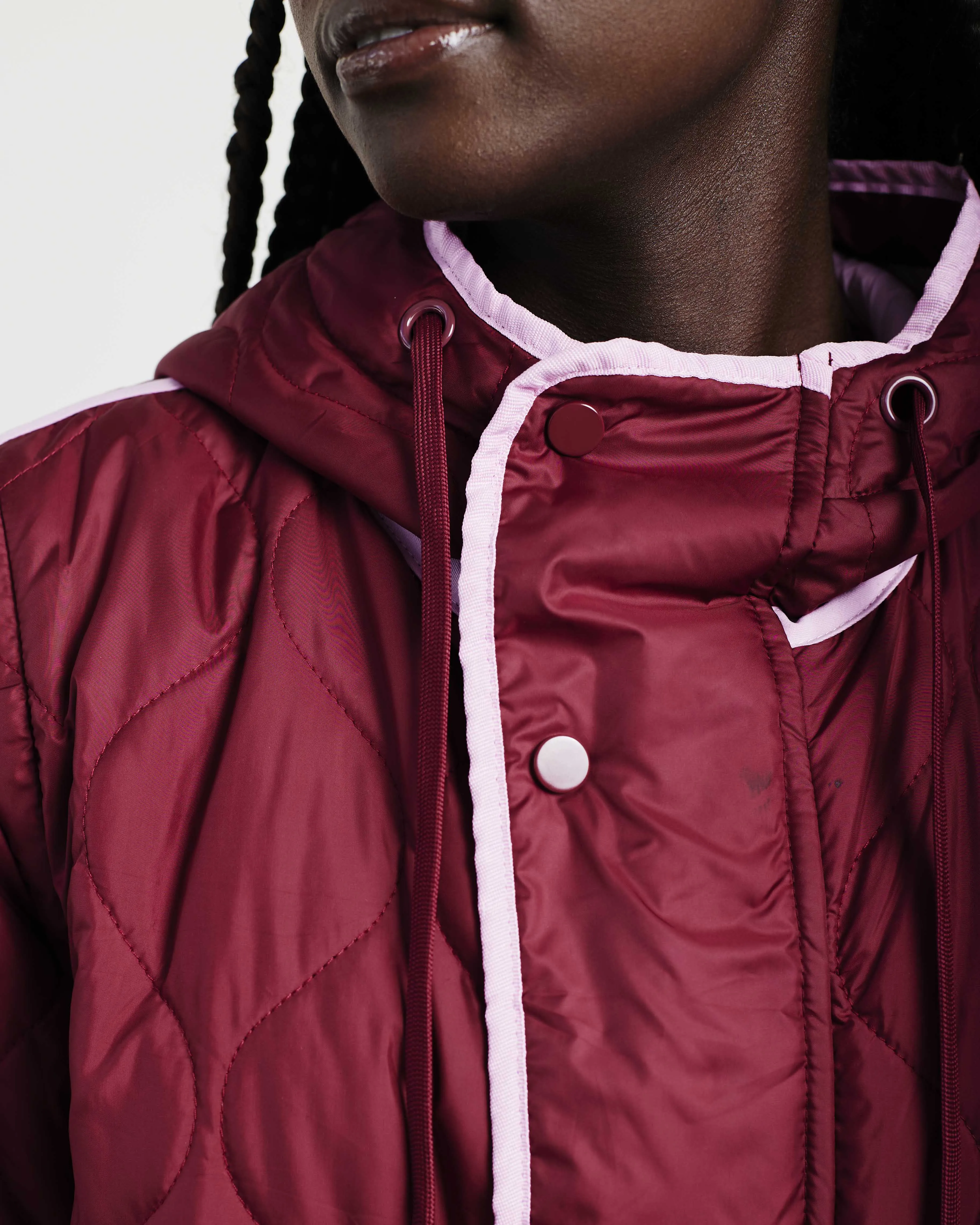 Maxi Puffer Zip Off Sleeves in Burgundy/Pink