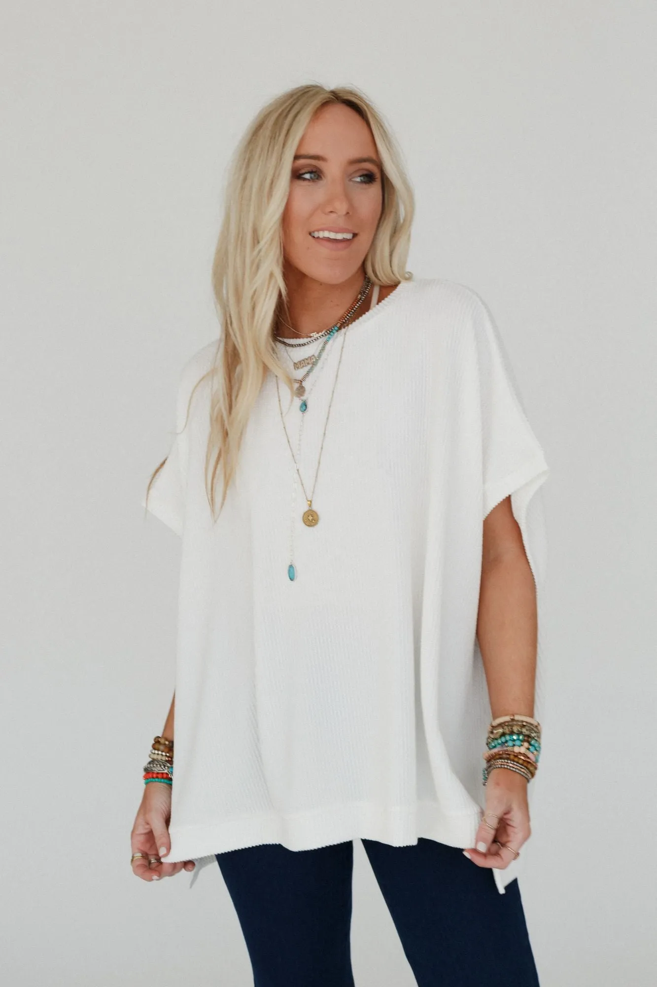 Moon Glow Texture Knit Top - Off White