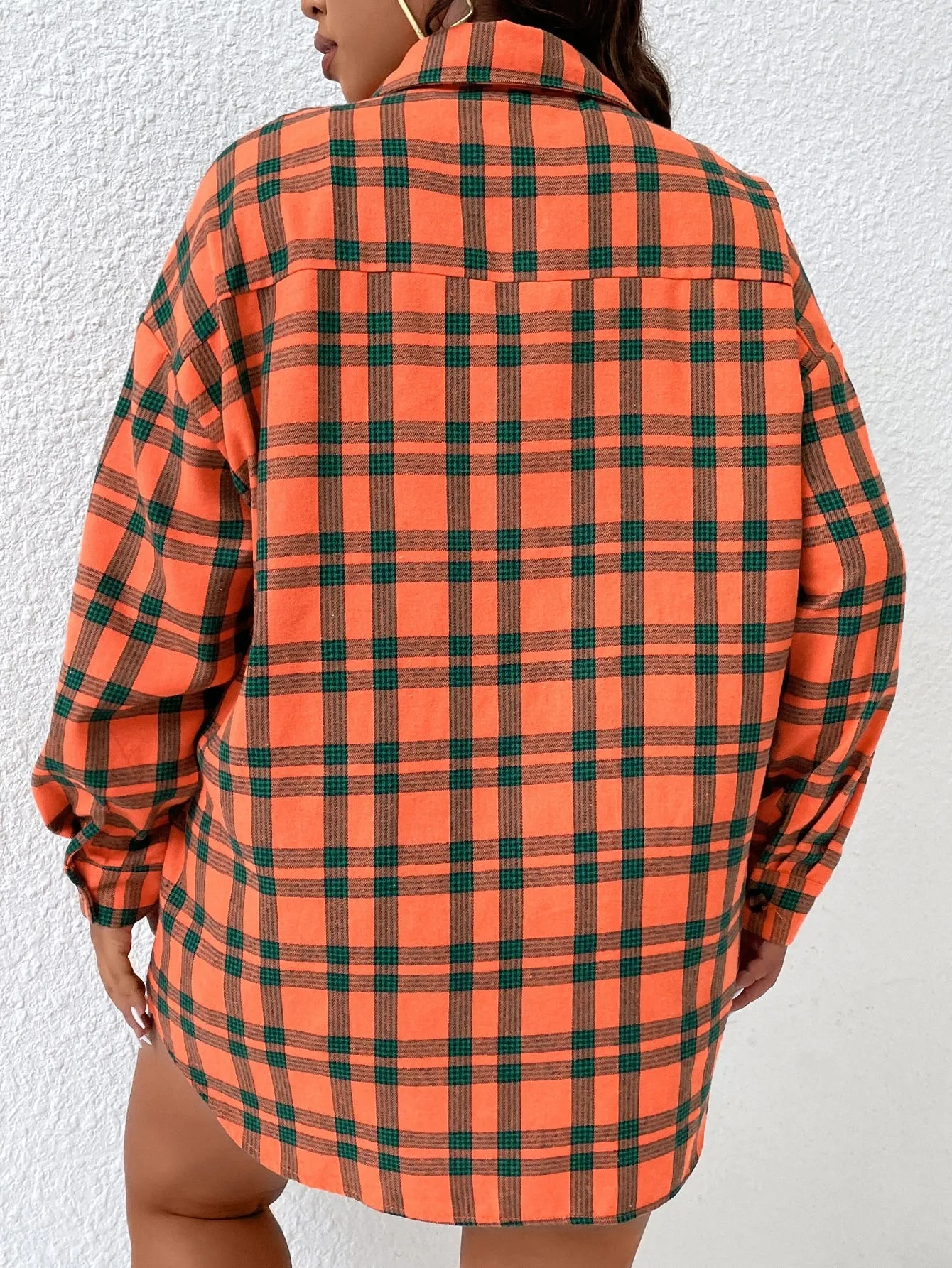 Plus Plaid Print Drop Shoulder Shirt