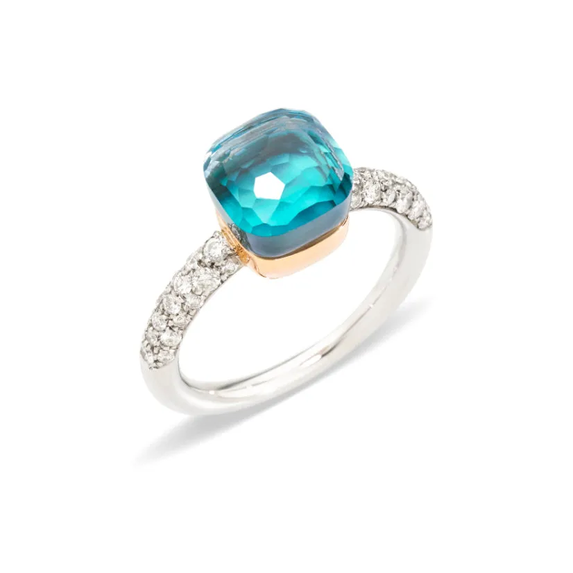 Pomellato - Nudo Petit - Ring with Sky Blue Topaz and Agate, and Diamonds, 18k Rose and White Gold - NEW