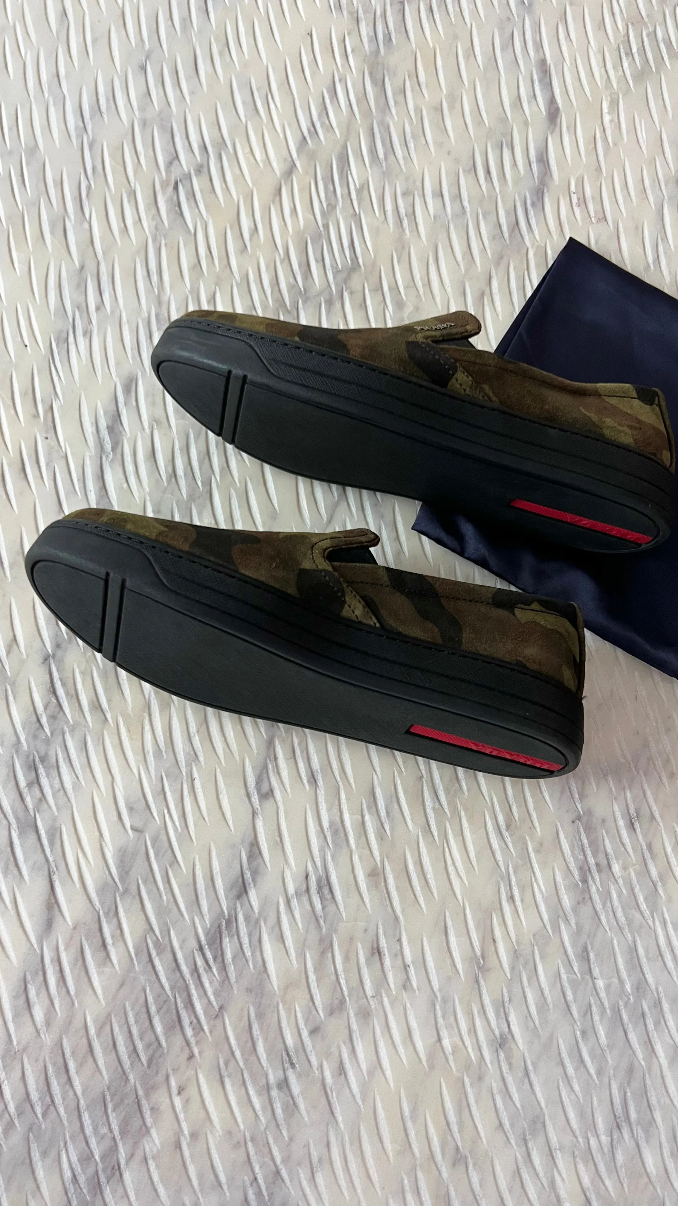 Prada Camouflage Calf Hair Slip On Sneakers