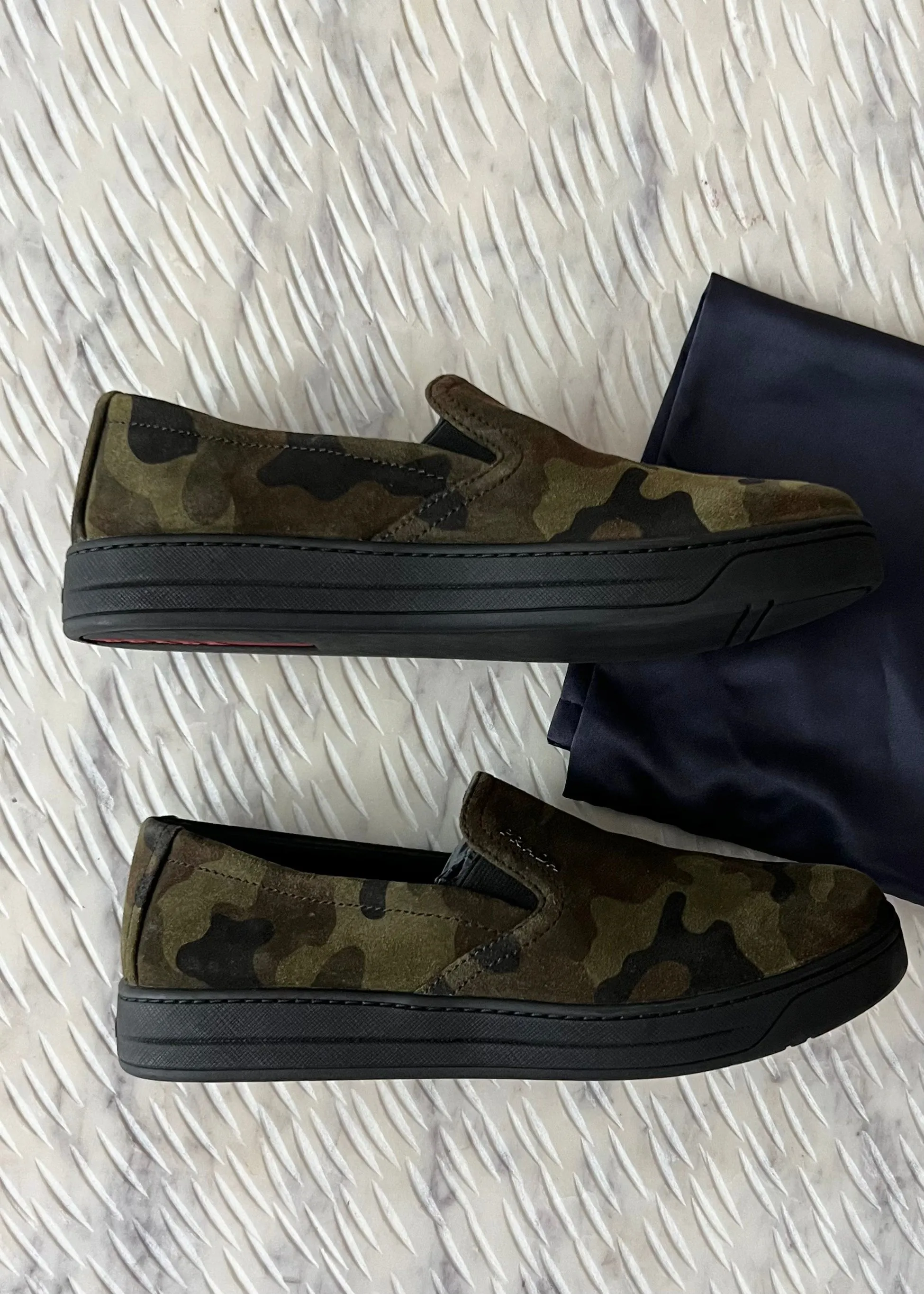 Prada Camouflage Calf Hair Slip On Sneakers