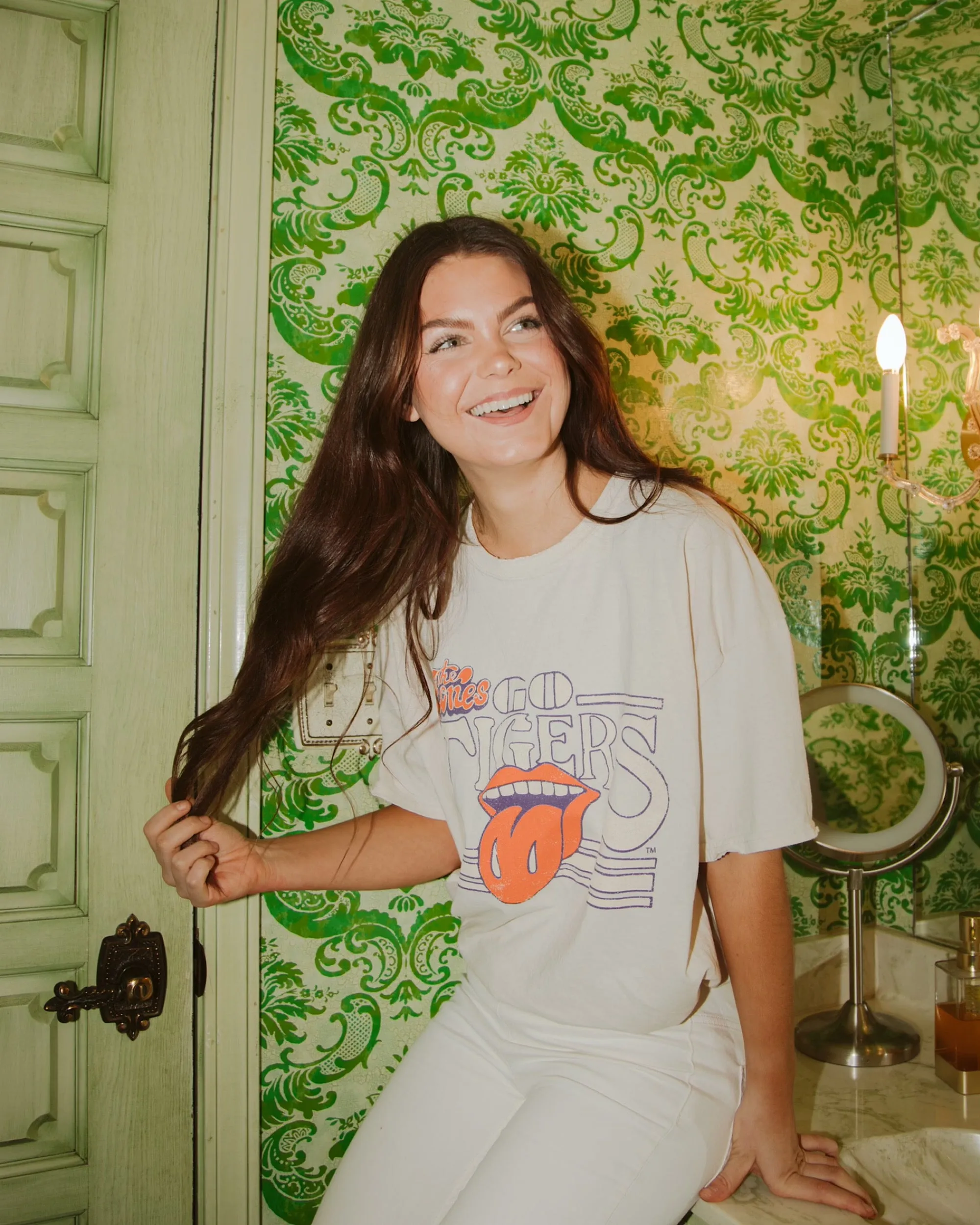 Rolling Stones Clemson Tigers Stoned Off White Thrifted Tee