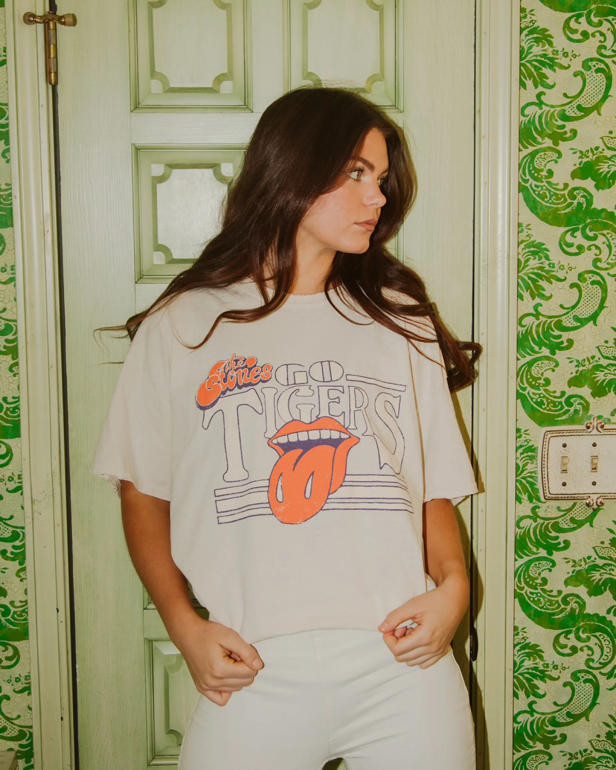 Rolling Stones Clemson Tigers Stoned Off White Thrifted Tee