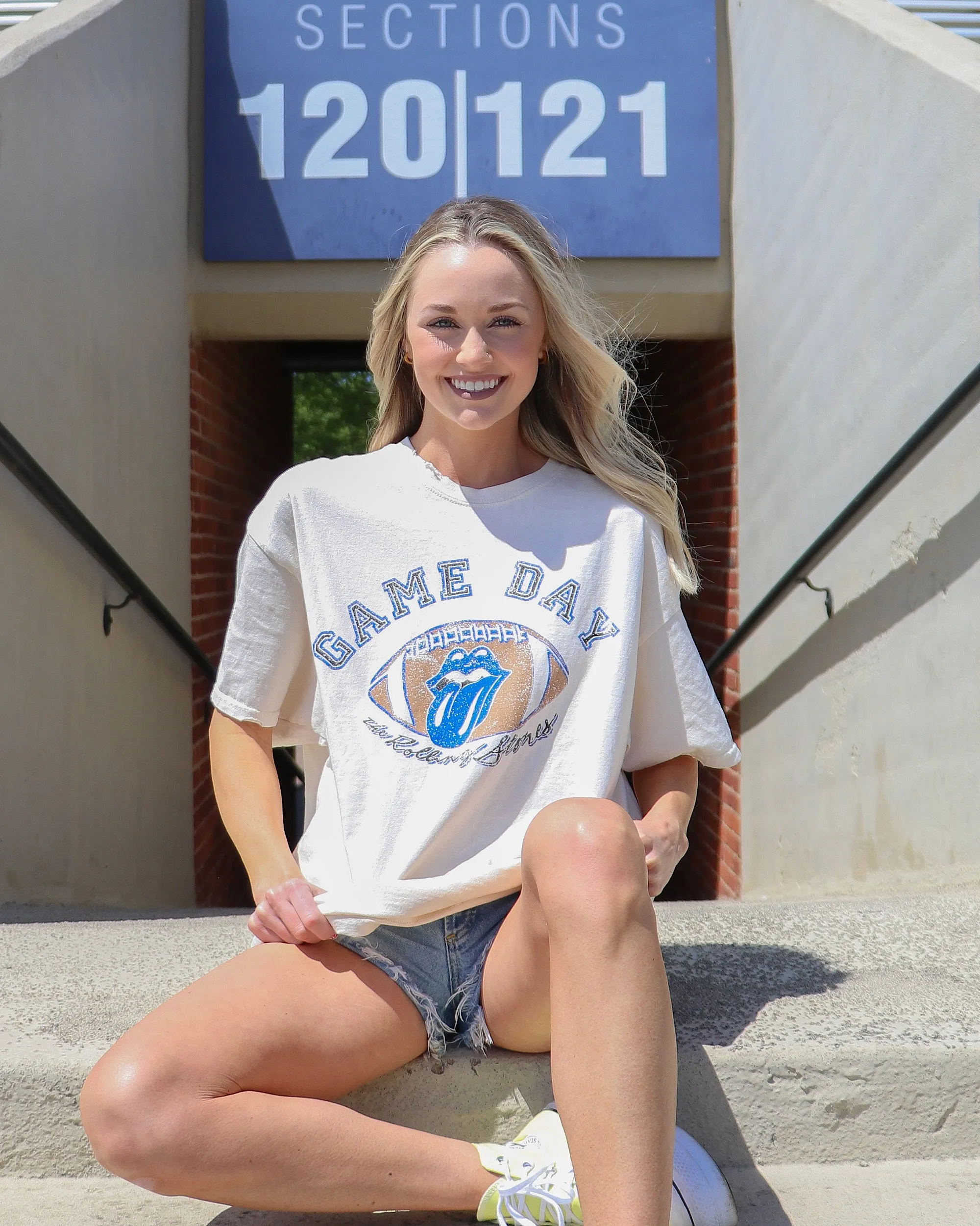 Rolling Stones Gameday (blue/black) Football Lick Off White Thrifted Tee