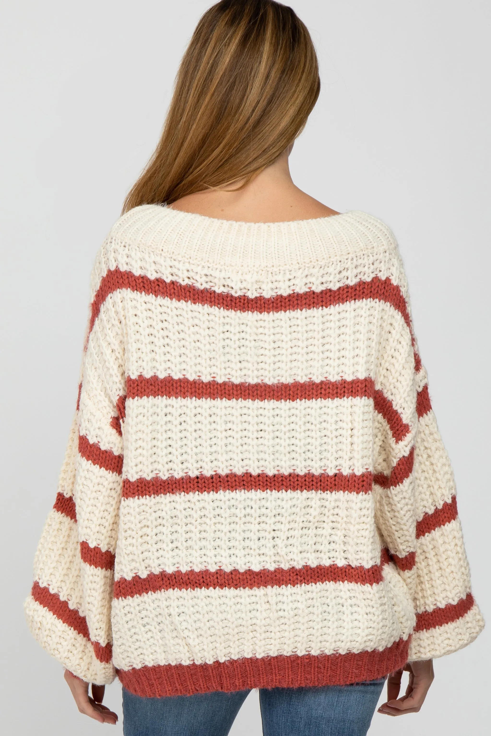 Rust Cream Striped Chunky Knit Maternity Sweater