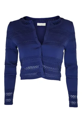 SANDRO Eglantine Blue Knit Long Sleeved Cropped Cardigan (S)