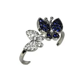 Sapphire and Diamond Butterfly Silver Ring