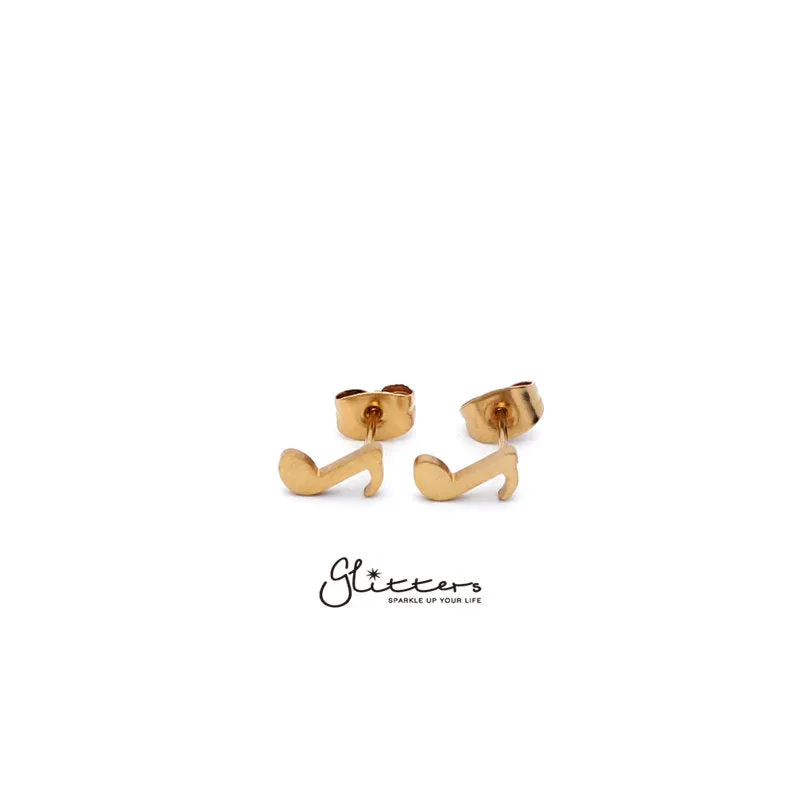 Stainless Steel Music Note Quaver Stud Earrings-Silver | Gold | Black