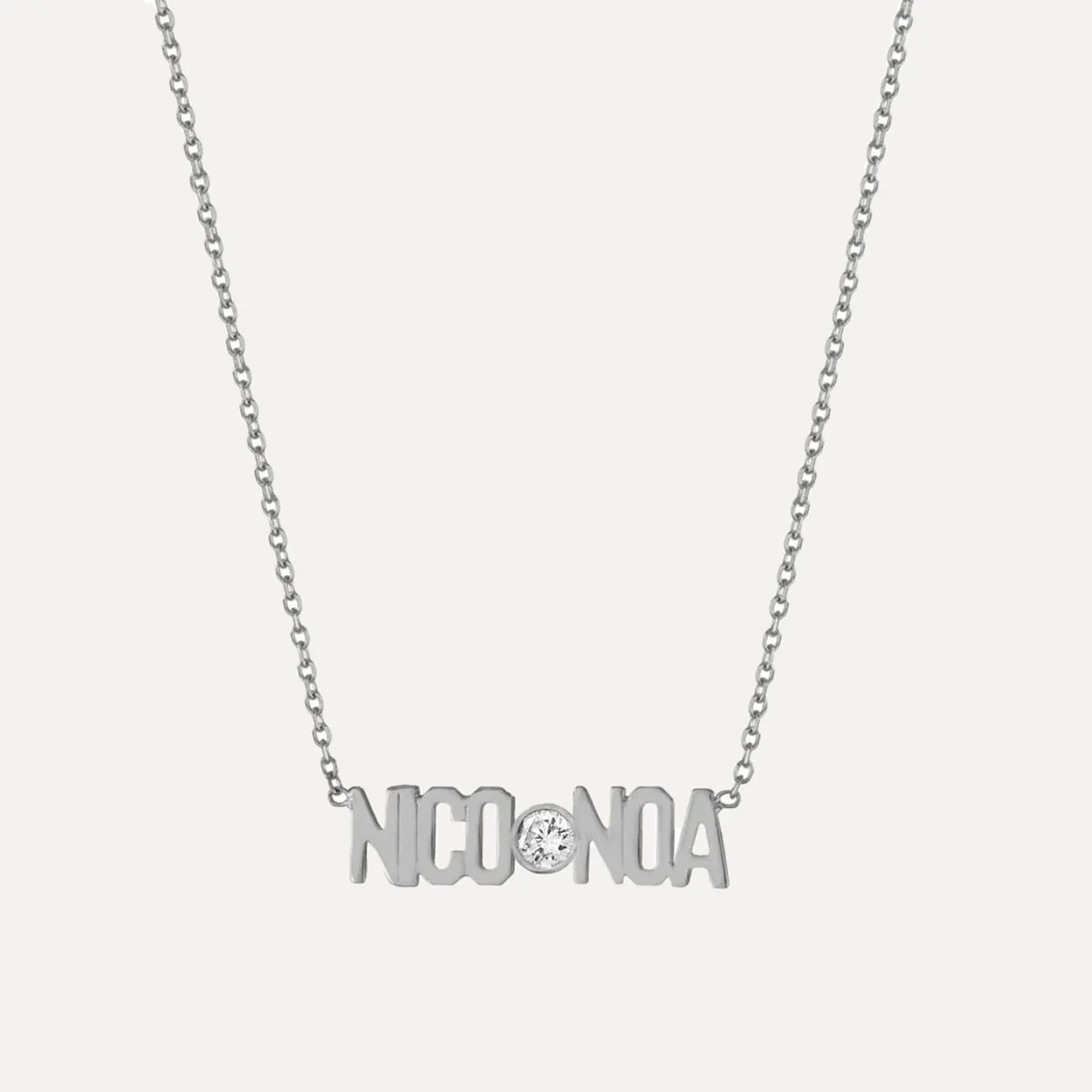 Two Name Mini Mini Nameplate Necklace with Diamond Bezel