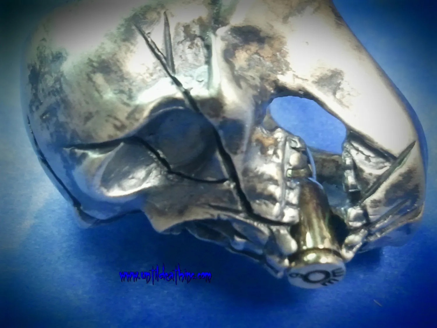 UNTIL DEATH, INC. "Big Daddy" With Cracked Skull & Bullet in mouth .925 Silver Ring-UDINC0007