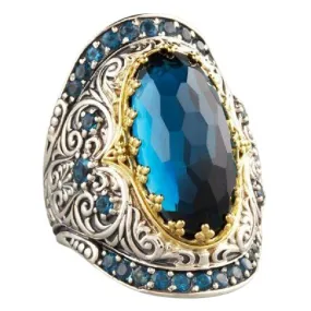 Vintage Geometric Oval Sapphire Silver Ring