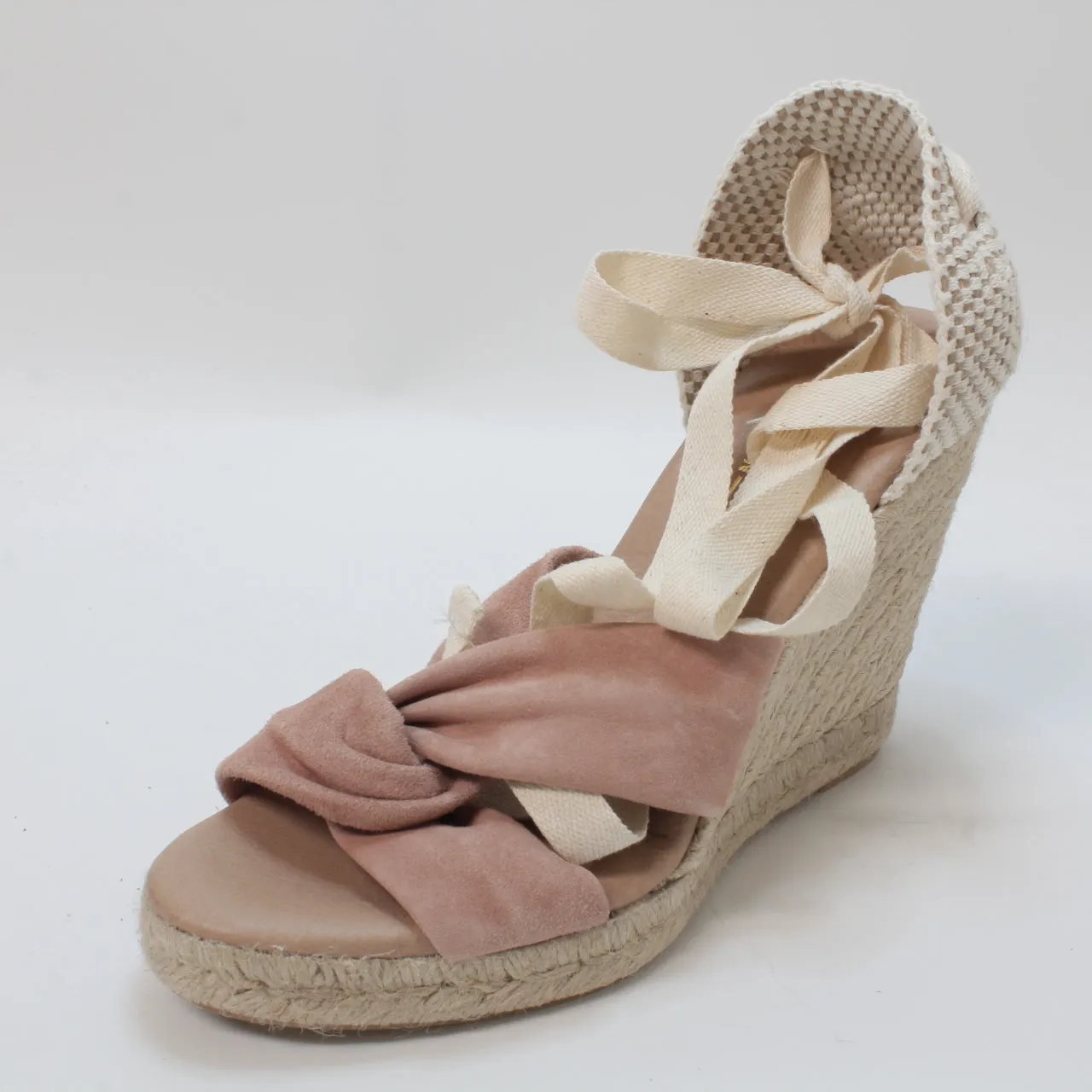 Womens Office Heather Ankle Tie Espadrilles Blush Suede Uk Size 4