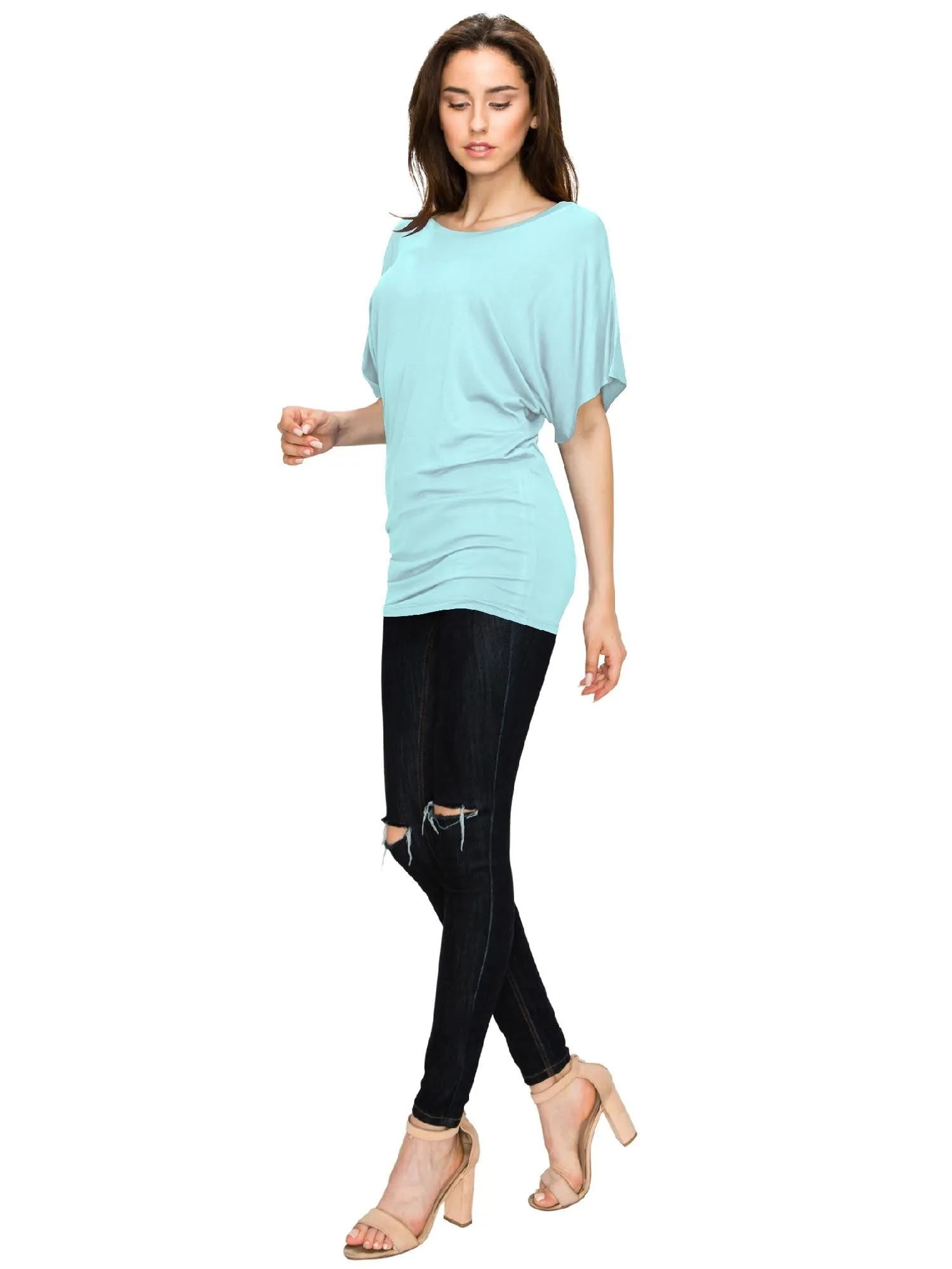 Womens Scoop Round Neckline with Kimono Sleeves Top